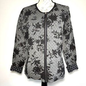 Foxcroft | NWT Black & Gray Floral Design ADINA Quilted Jacket | Petite Medium